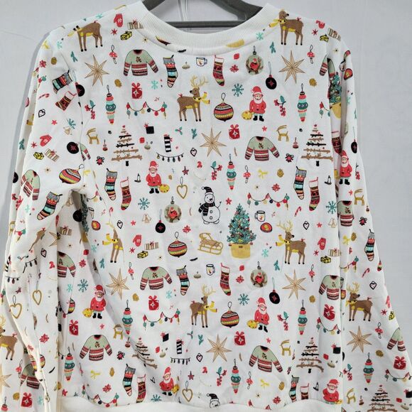 Christmas Style Print Pattern White Sweater Long Sleeves Crew Neck Women's Sz M - Picture 2 of 7